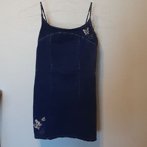Jean dress embroidered w/ butterflies